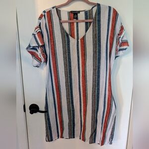 Chelsea & Theodore Orange and Blue Striped Mini Dress